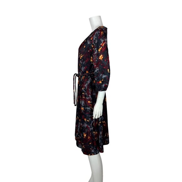 Vintage 70s Artsy Dress Womens Large Red Gray Abstract Print Braided Belt Fit An - Picture 9 of 11